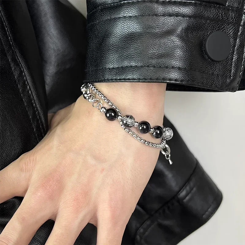 Fashion Stainless Steel Ice Cracking Bead Splicing Bracelets for Men