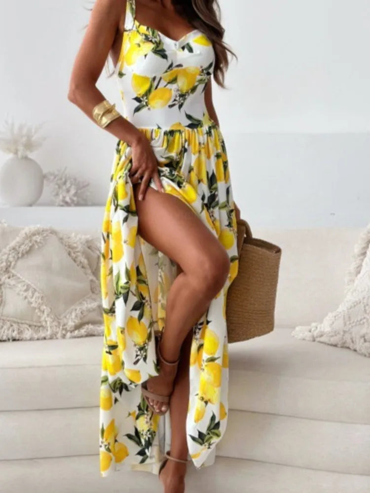 Sexy V Neck Spaghetti Strap Long Dress