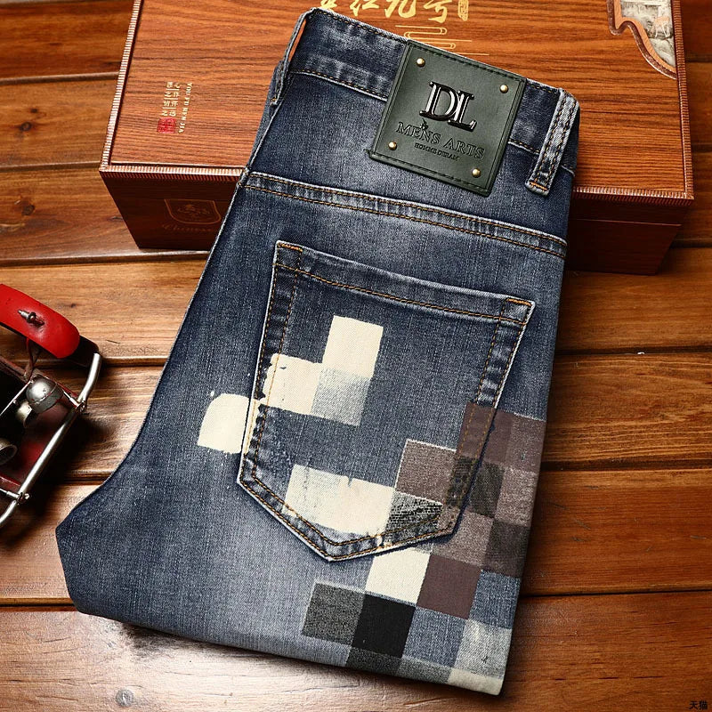 mosaic printed jeans for men