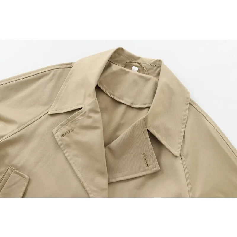 Cropped Trench Women's Autumn Coat Khaki