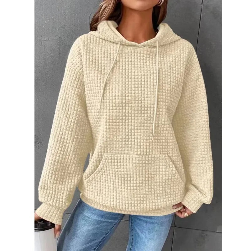 Women's hooded sweatshirt spring and autumn style waffle