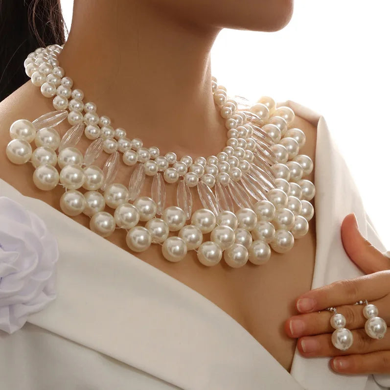 ACRYLIC pearl round necklace earrings tassel wedding women's jewelry