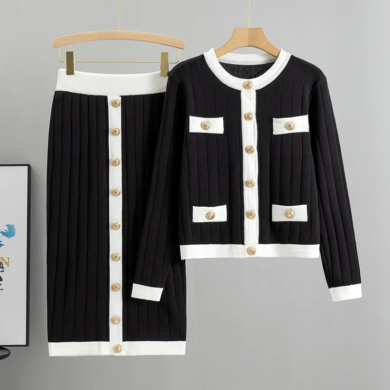 Women Knit Two Pieces Eleght Knitted Cardigan