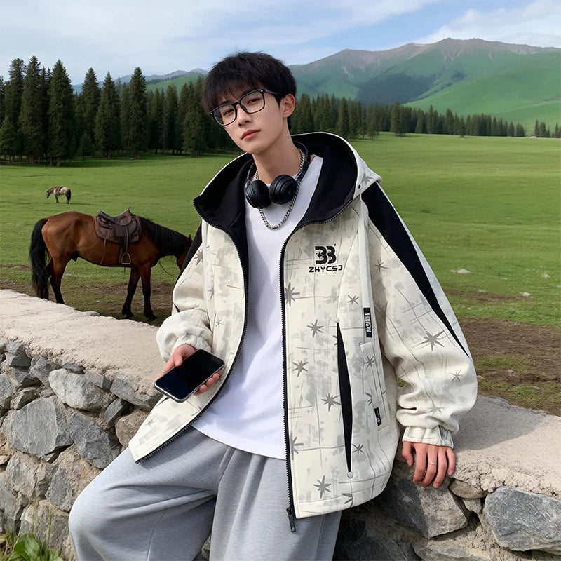 Hooded JacketLoose Fit Casual Coat  Versatile Wear for Teens Students