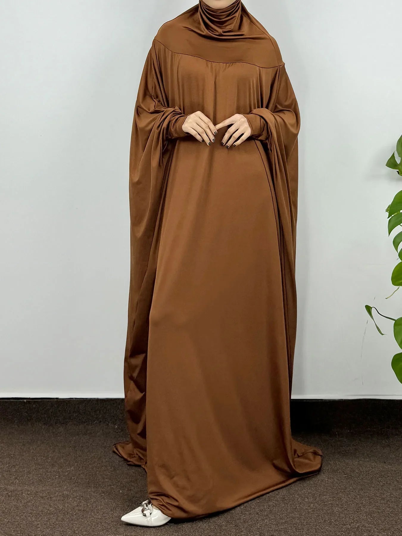 Modest Ramadan Prayer Dress Hooded Long Sleeve One-piece Hijab Dress