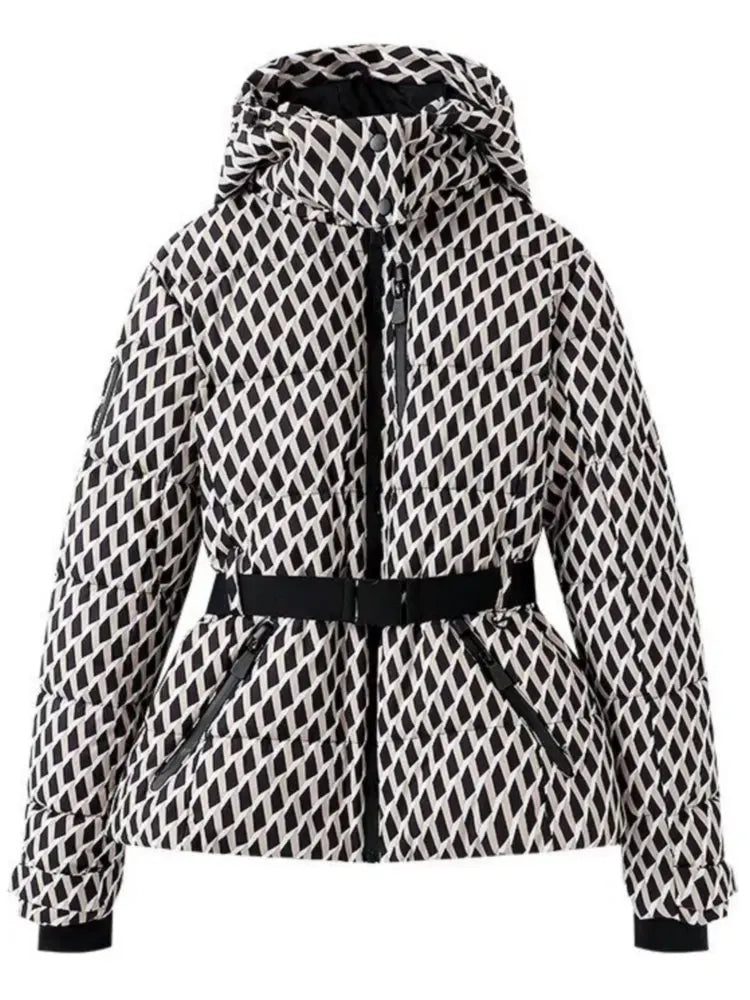 Women's Winter Hooded High Waist Padded Sport Parkas Coats with Belt