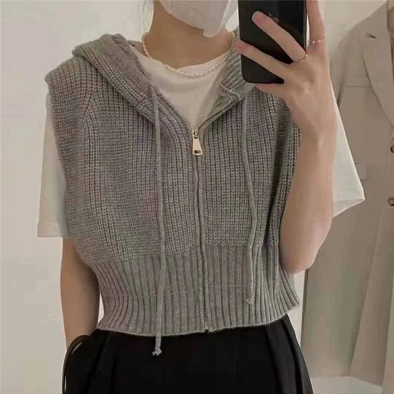 Women's Cropped Knitted Waistcoat All-Match Sleeveless Knitwear Tops