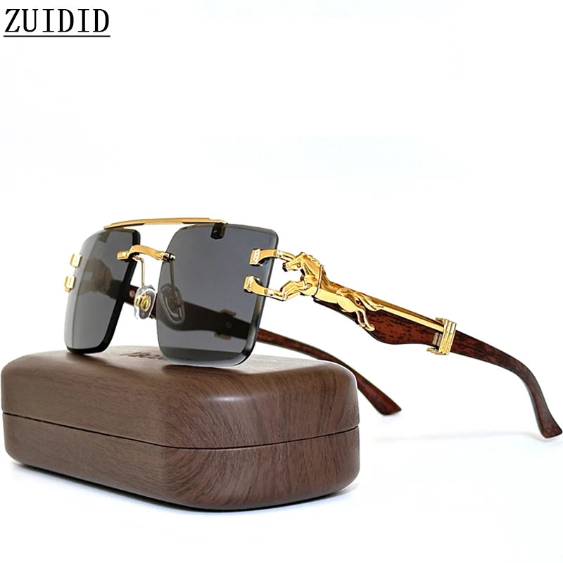 New In Sunglasses For Men Wooden Rimless Sunglasses Women  Vintage Square