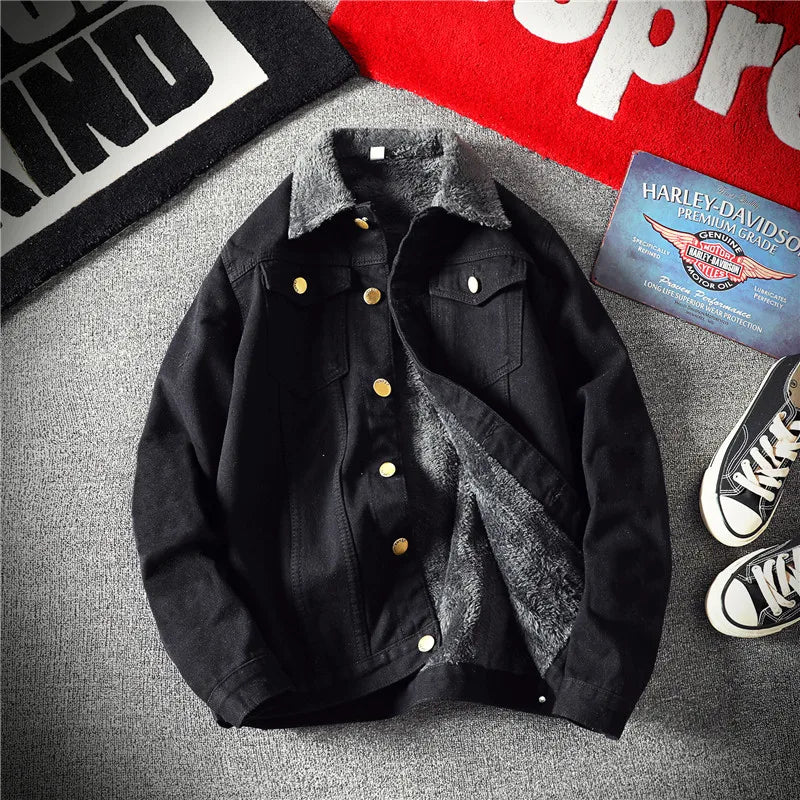 Men's Vintage Fleece Lined Denim Jacket Long Sleeve