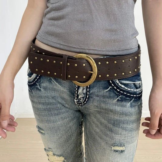 High-End Wide Belt For Women Minimalist Brown Waist Belt