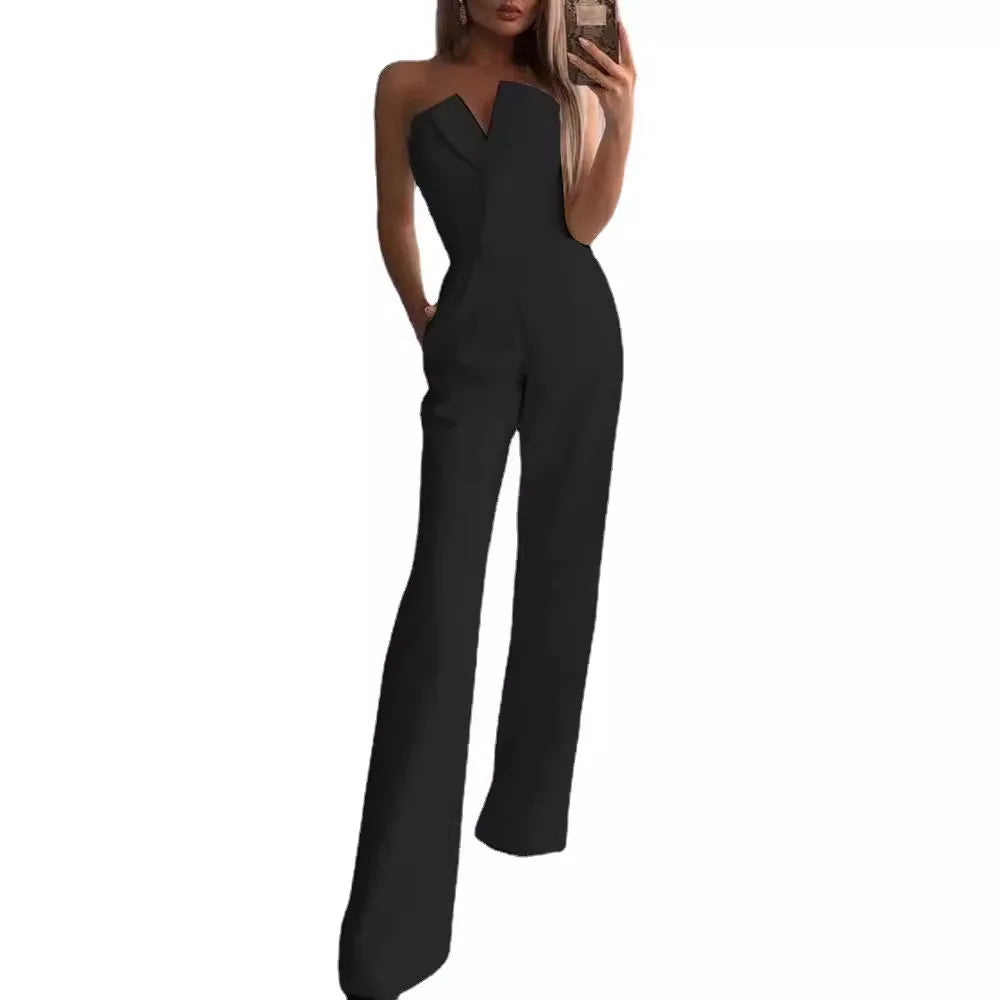 Female Jumpsuit Sleeveless New Slanted Collar