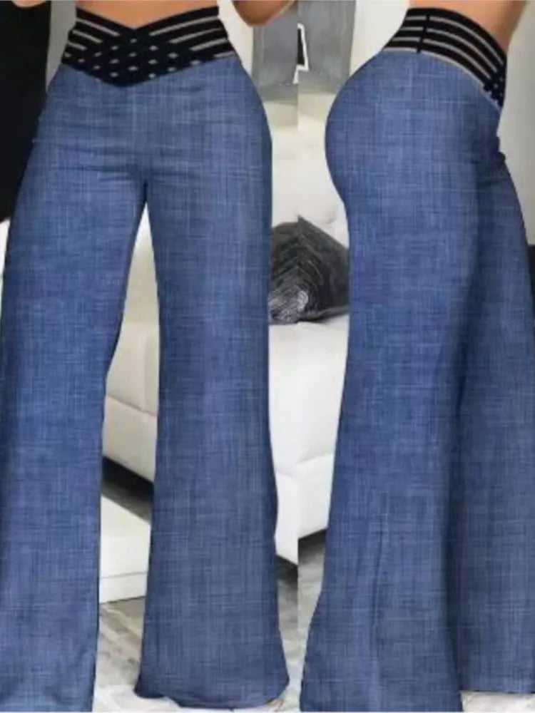 Wide Leg Flared Pants Crisscross Sheer Mesh Pants
