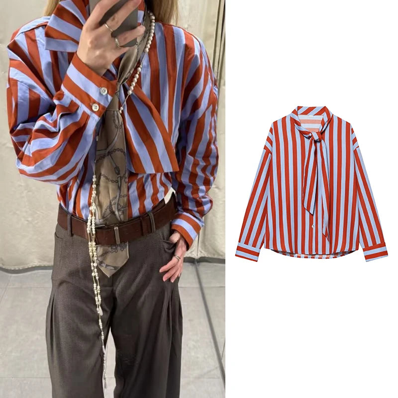 Women's New Blouses & Shirts Fashion Striped Office Loose Blouse Chic