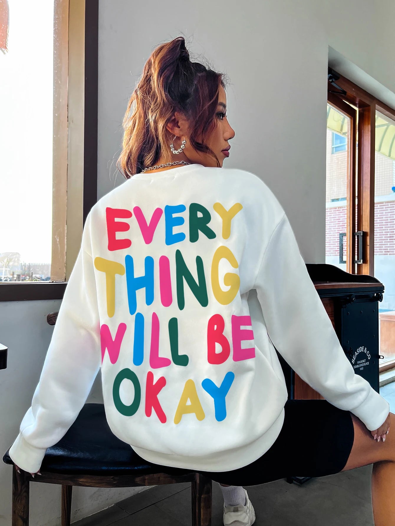 Woman's Sweatshirt  Letter Printed Pullover Loose Warm Crewneck Hoodies