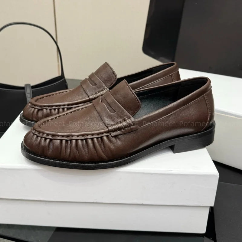 Women Loafers Flats Round Toe Soft Suede Leather Top Quality Casual Shoes