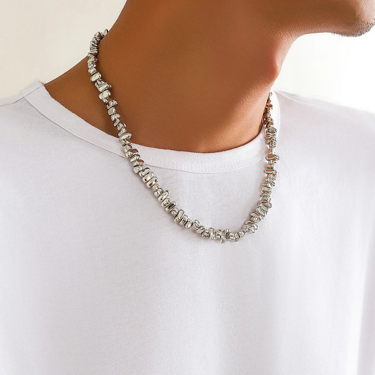 Irregular CCB Beads Chains Short Choker Necklace for Men