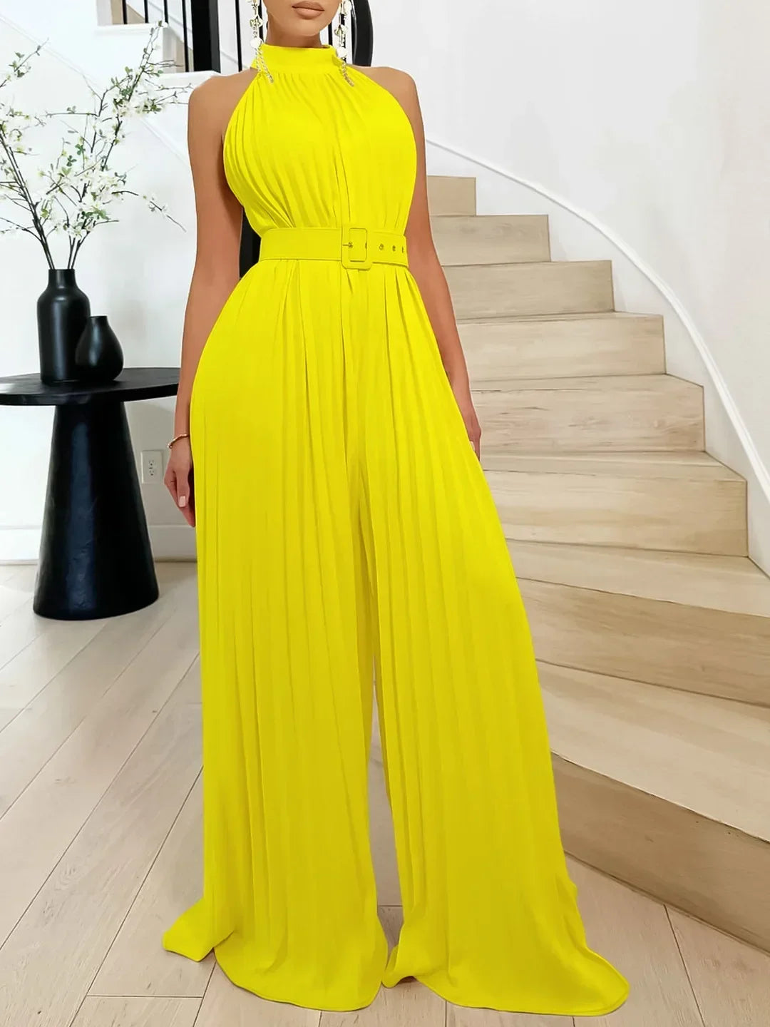 Fashion Jumpsuits Sleeveless Sexy Casual Wide Leg Pleated Rompers