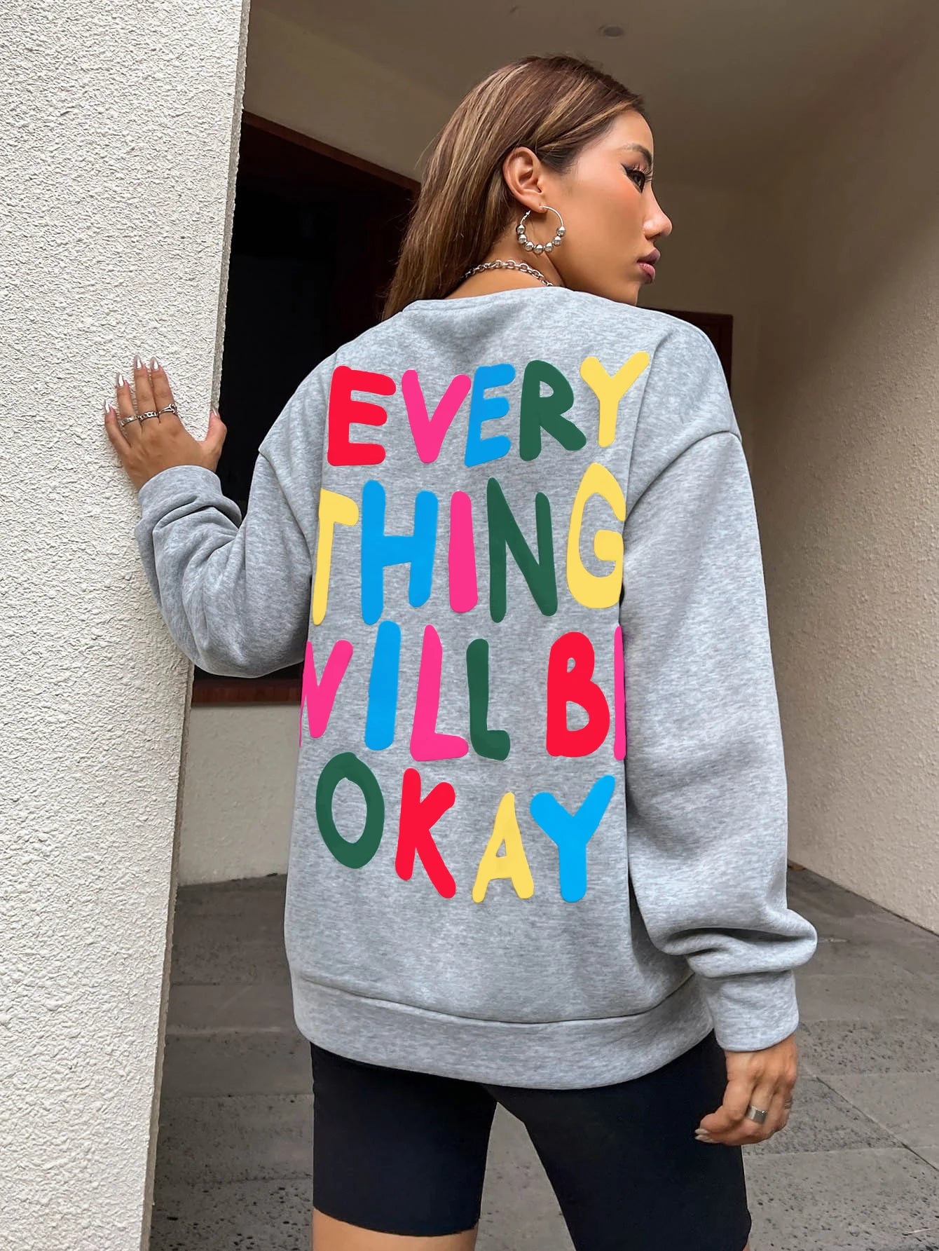 Woman's Sweatshirt  Letter Printed Pullover Loose Warm Crewneck Hoodies