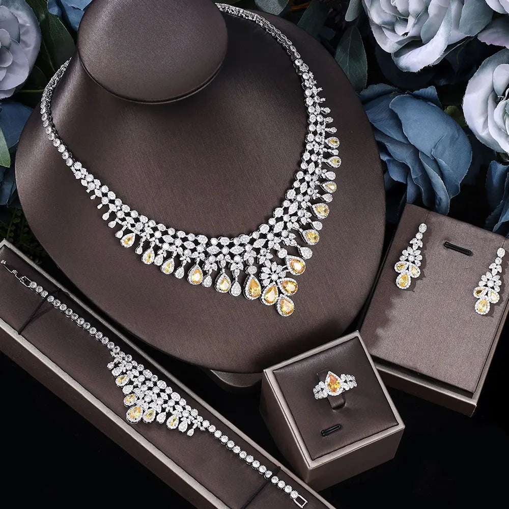Zircon Super Deluxe Tassel Necklace Earrings