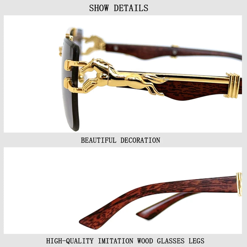 New In Sunglasses For Men Wooden Rimless Sunglasses Women  Vintage Square