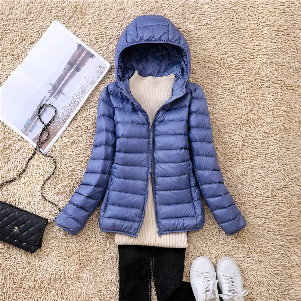 Women Puffer Jacket Ultra Light Weight Packable Hooded Down Coats