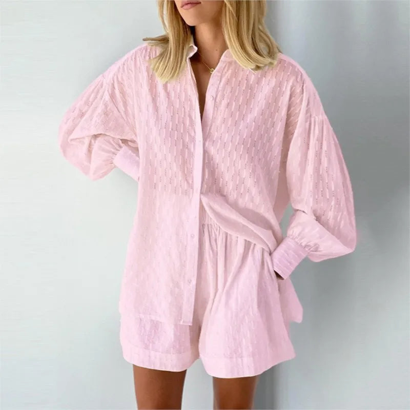 Women's Two PieceLong Sleeved Elegant Shirt 2 Piece Sets Suit