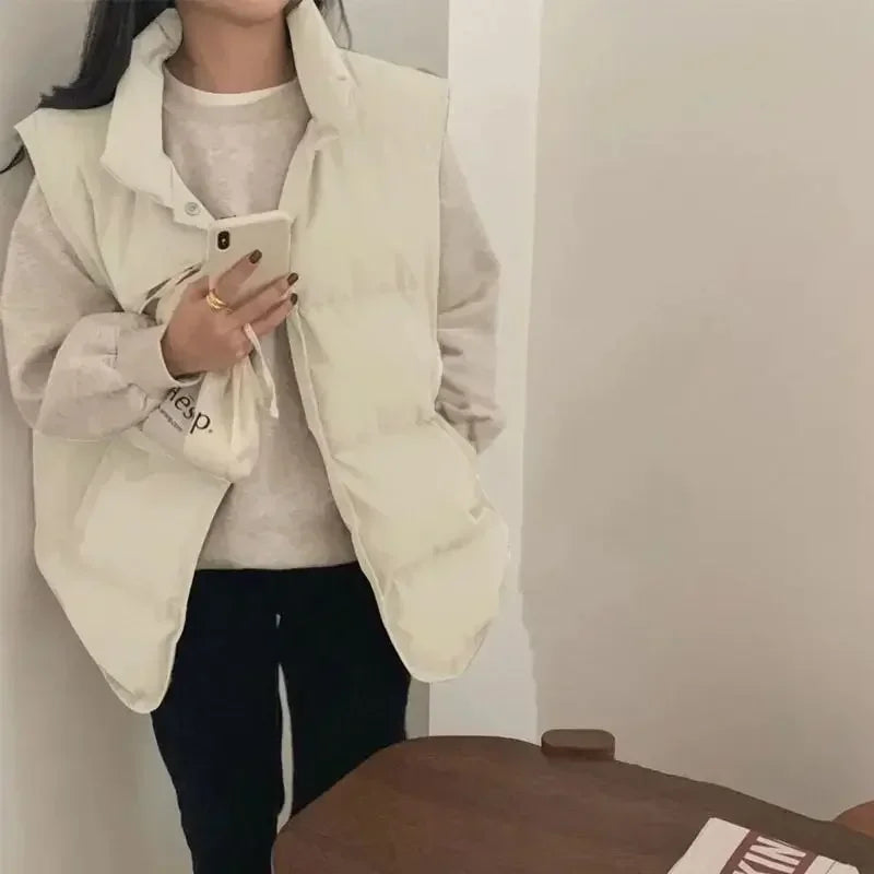 Quilted Puffer Waistcoat Woman Solid Color New Outerwear