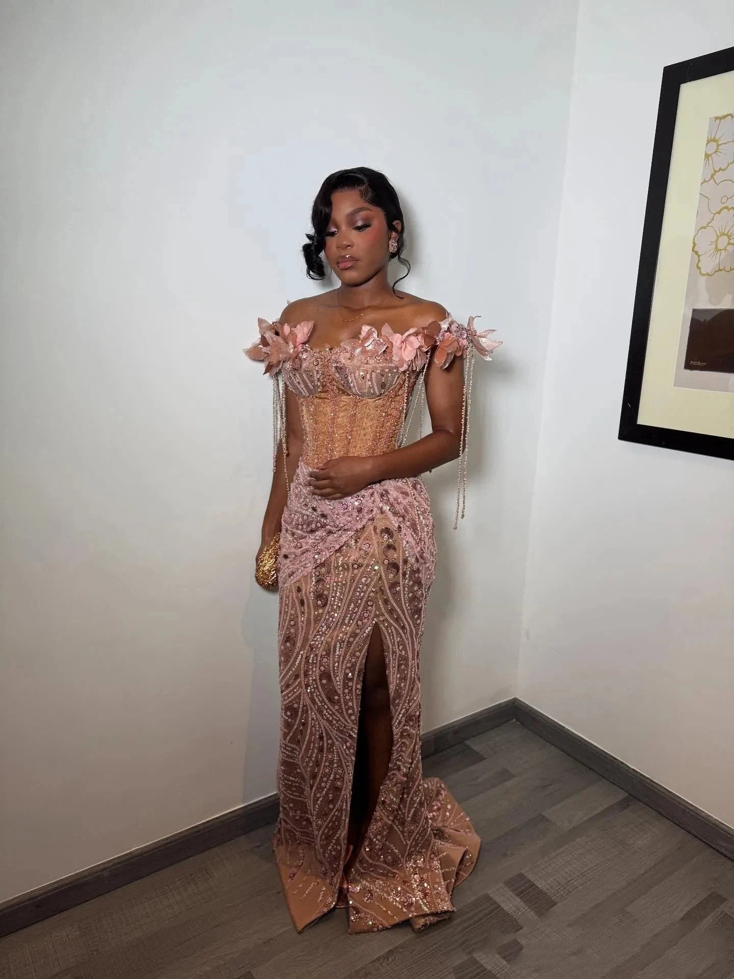 Beaded Mermaid High Slit Corset  Gown