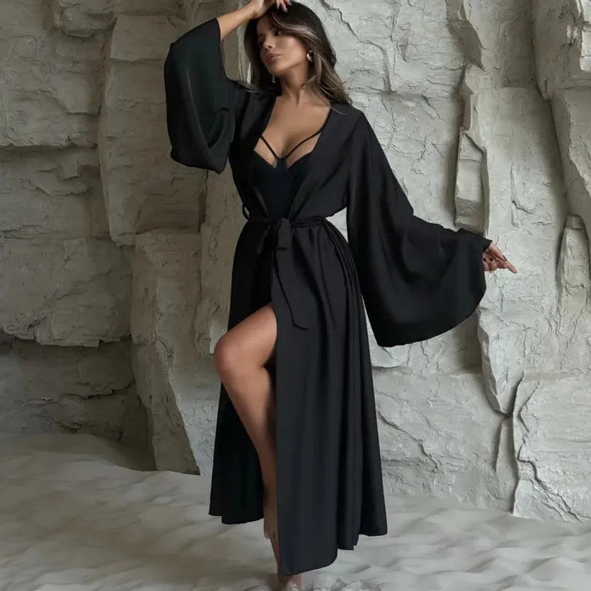Satin Loose Robe Sexy High Waisted Split Party Dresses