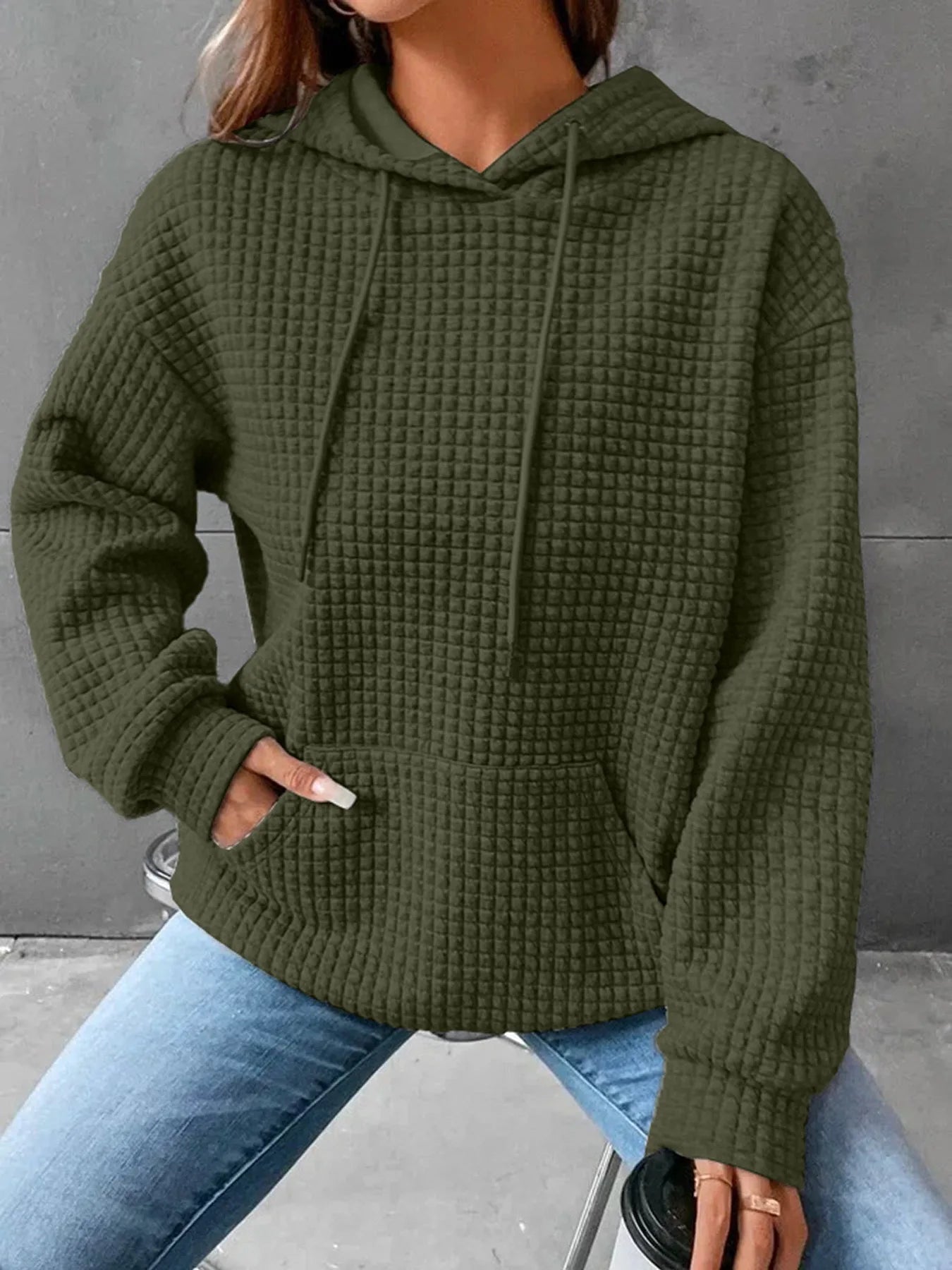 Women's hooded sweatshirt spring and autumn style waffle
