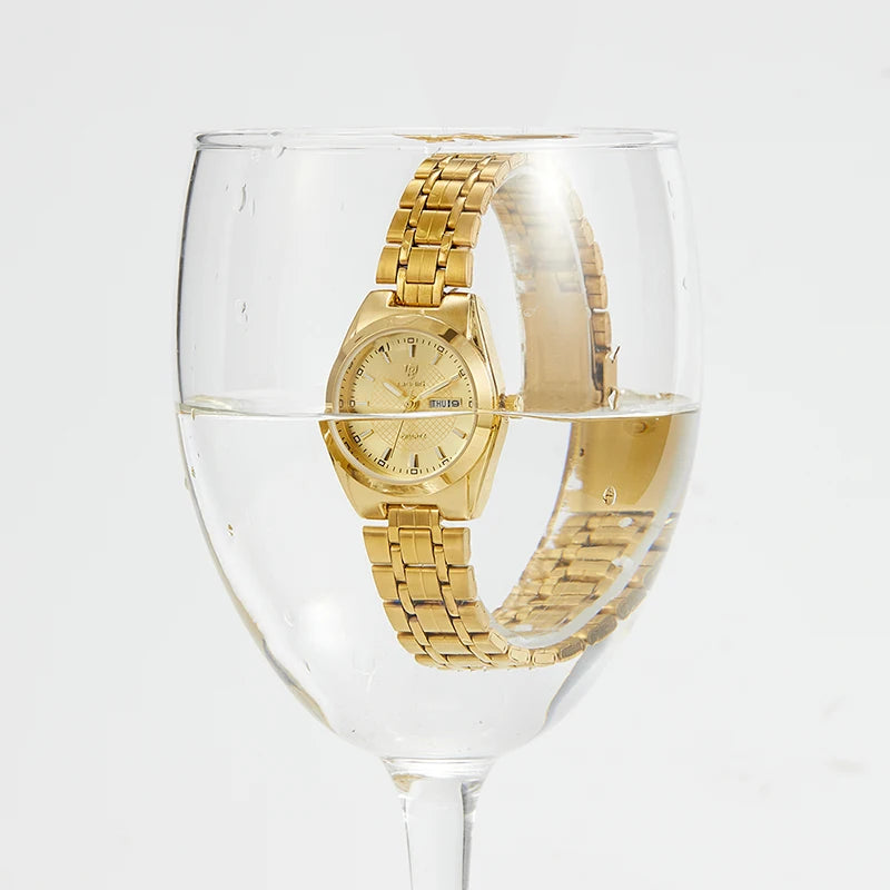 Women's Watch Quartz  Stainless Steel Gold Time Date Waterproof Wristwatch