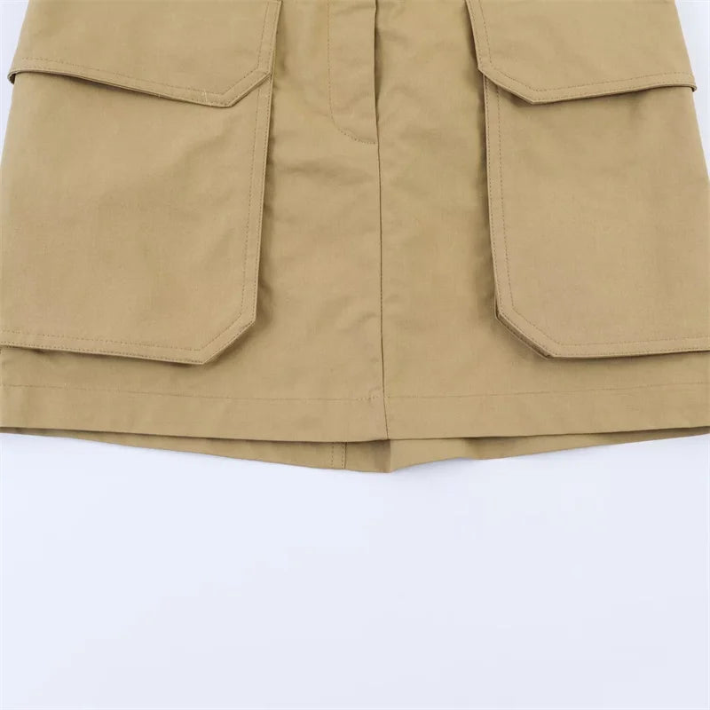Women's Half Skirt  Khaki with Belt and Pocket