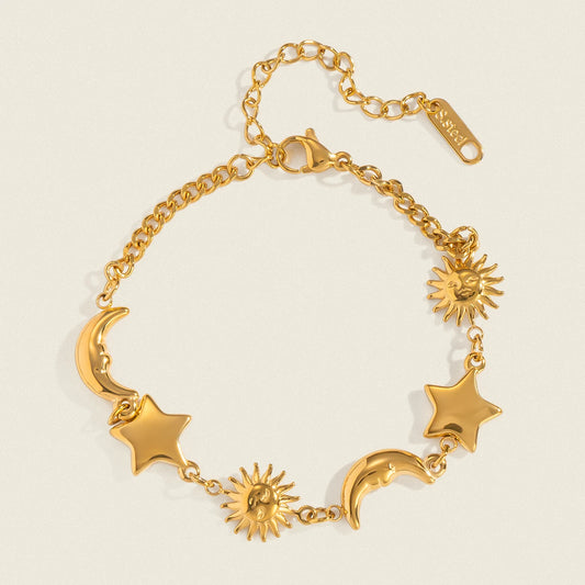 Star Moon Bracelet 18K Gold Plated Stainless Steel Sun Bracelet