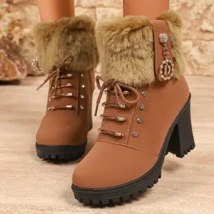 Women Boots High Heels Shoes Plush High Platform Ankle Boots