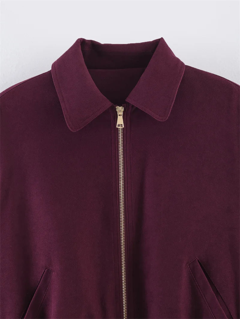 3-Color Loose Zip-up Jacket Casual Chic  Jacket