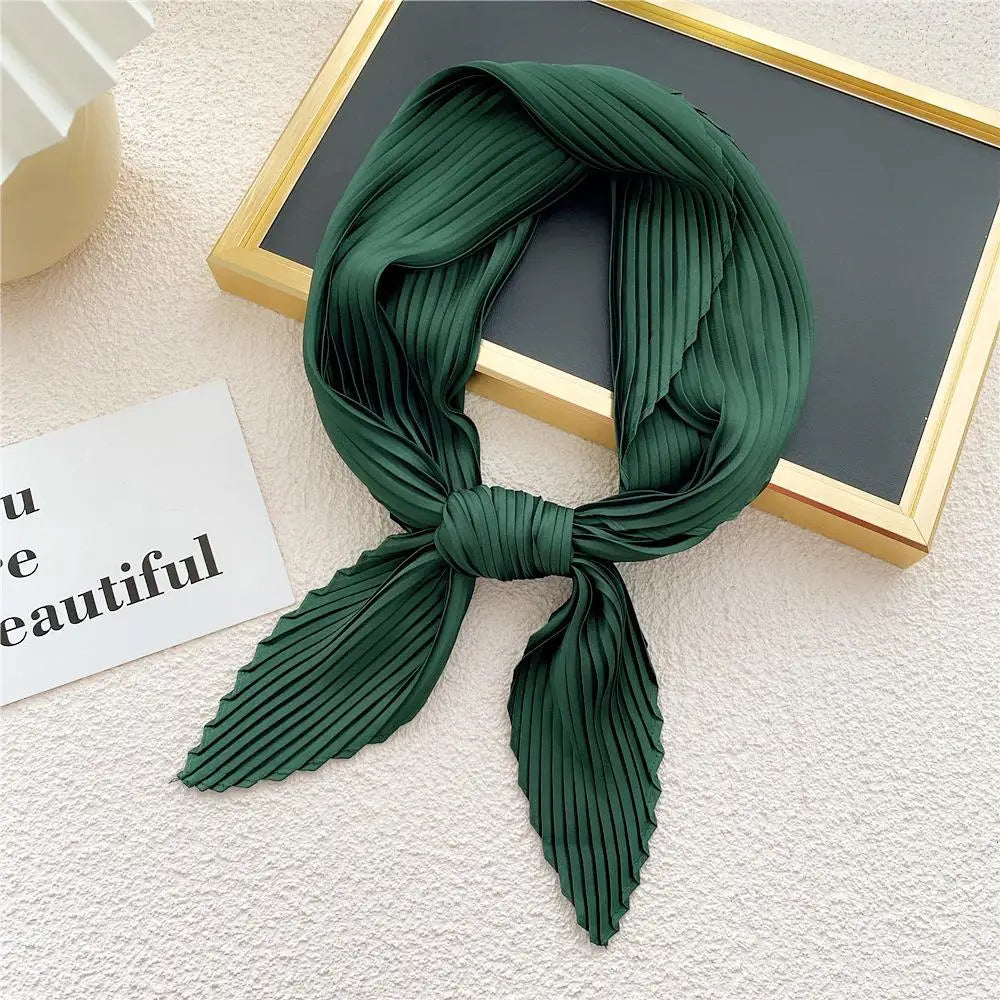 Women Pleated Satin Scarf For Ladies Neckerchief