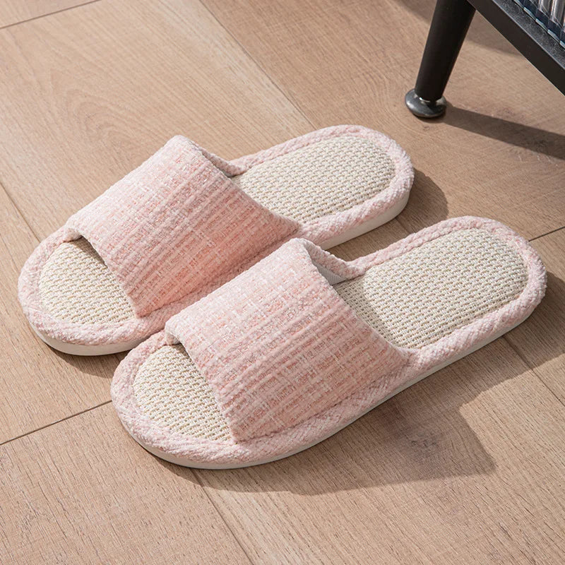 Linen Women Slippers House Flats Non-Slip Soft Sole