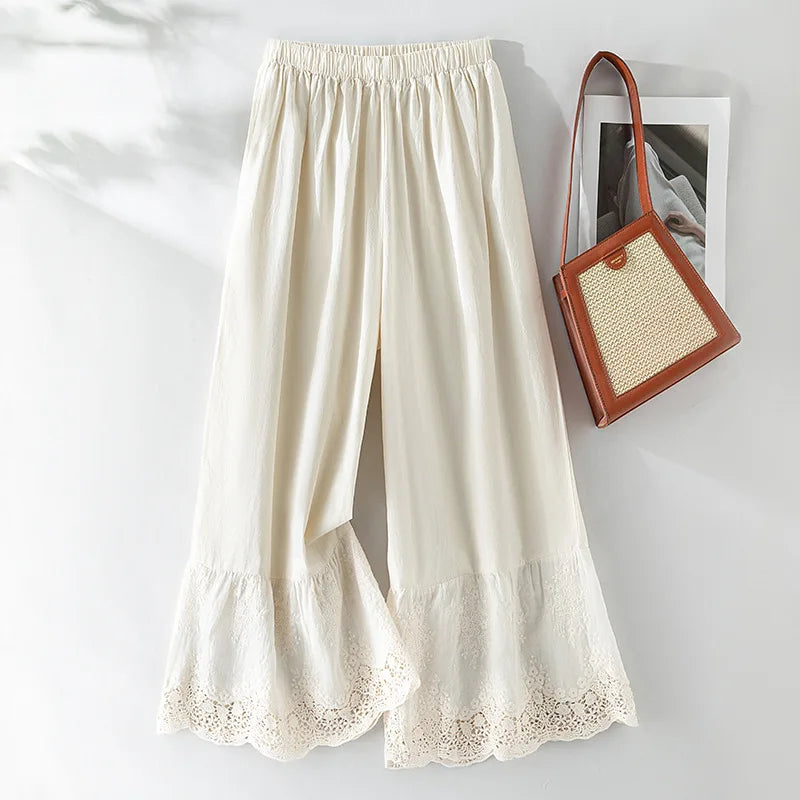 Wide Leg Long  Vintage Lace High Waist Straight Trousers