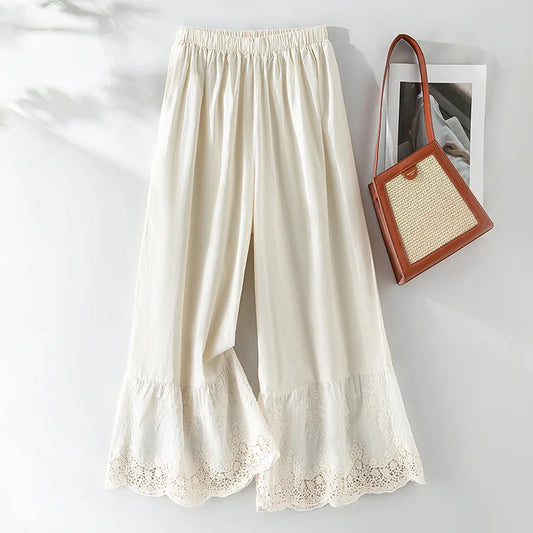Wide Leg Long  Vintage Lace High Waist Straight Trousers