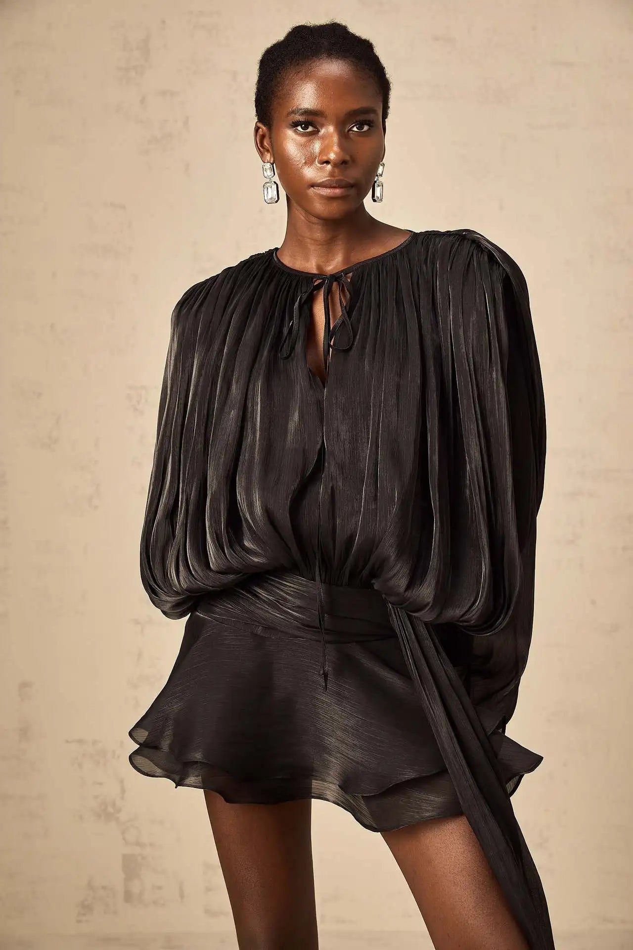 French Vestidos Elegant Puff Sleeve Dress