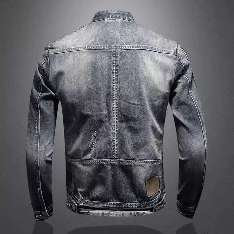 Denim Jackets Men Casual Stand Collar Moto Biker Outerwear