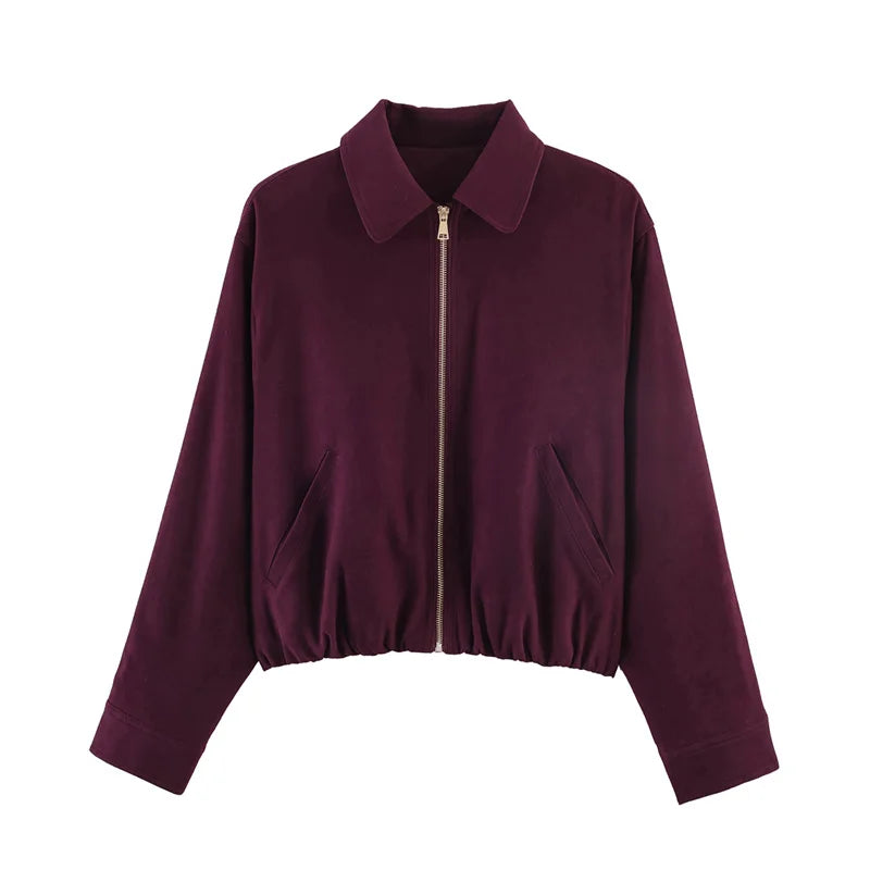 3-Color Loose Zip-up Jacket Casual Chic  Jacket