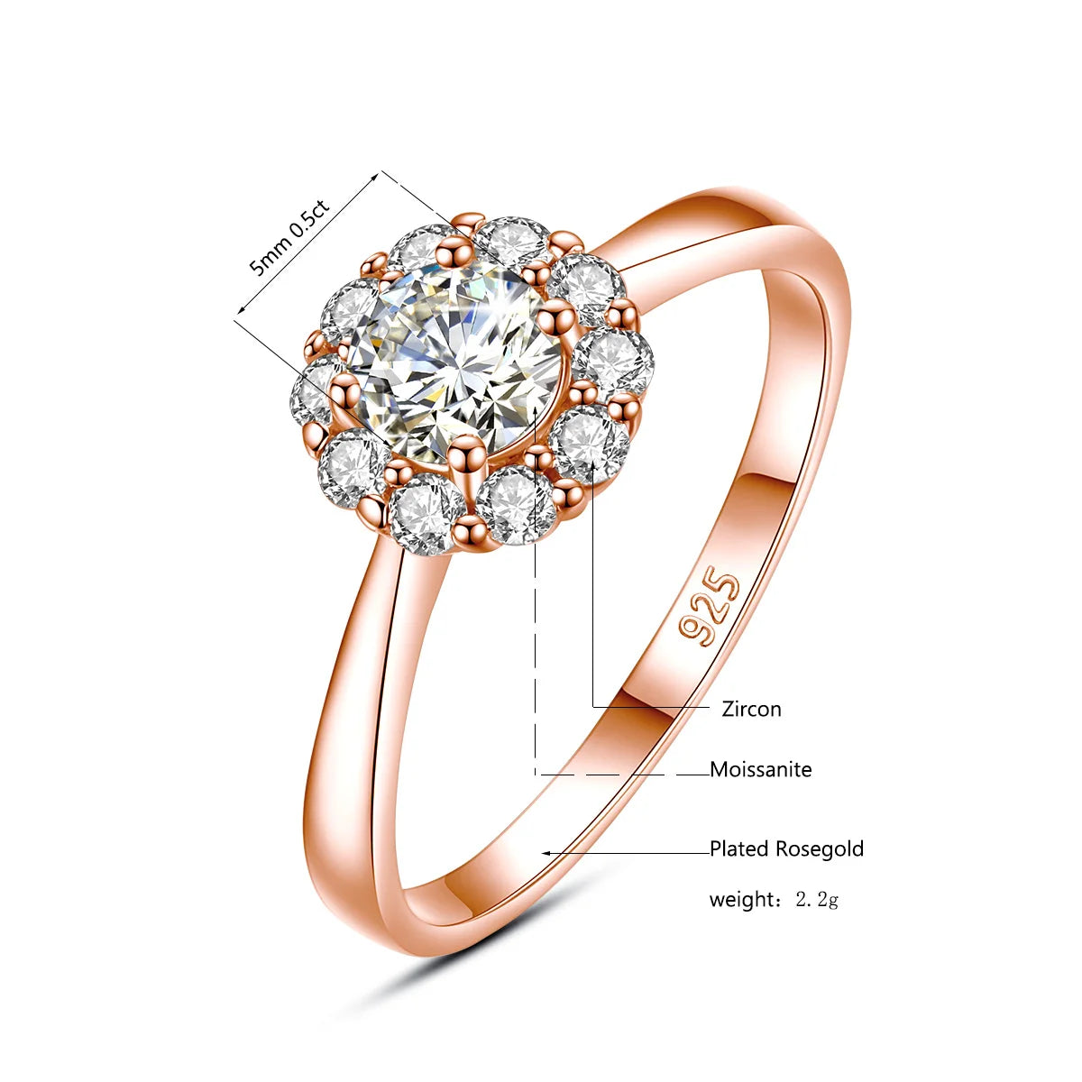 Flower Ring With Moissanite Diamond Pure Silver Women's Jewelry