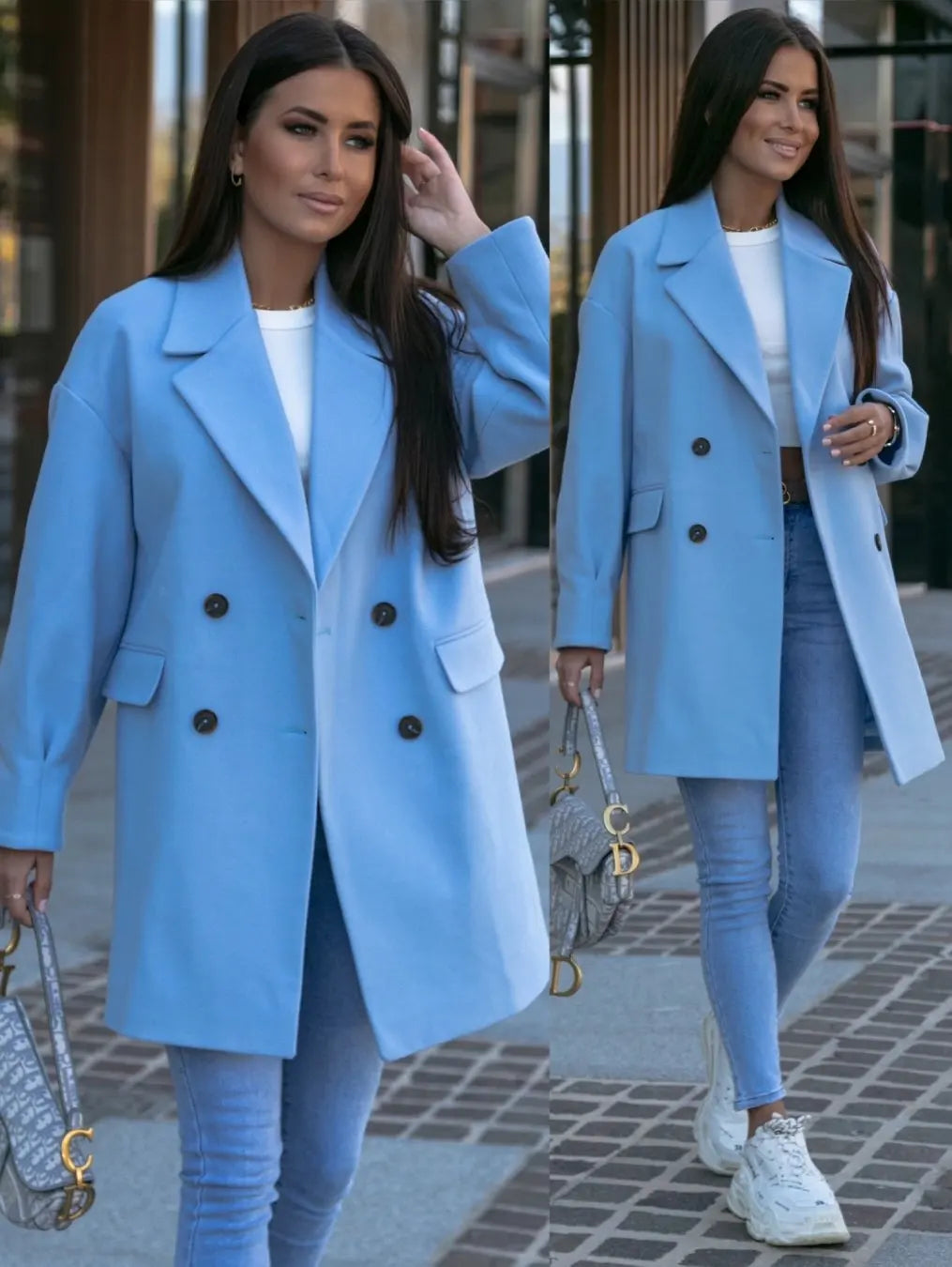 Blue Long Sleeve Fashion Casual Ladies Coats