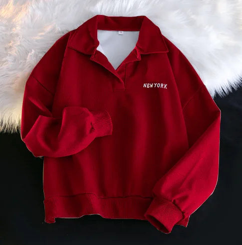 Women Sweatshirt Turn Down Collar Hoodies