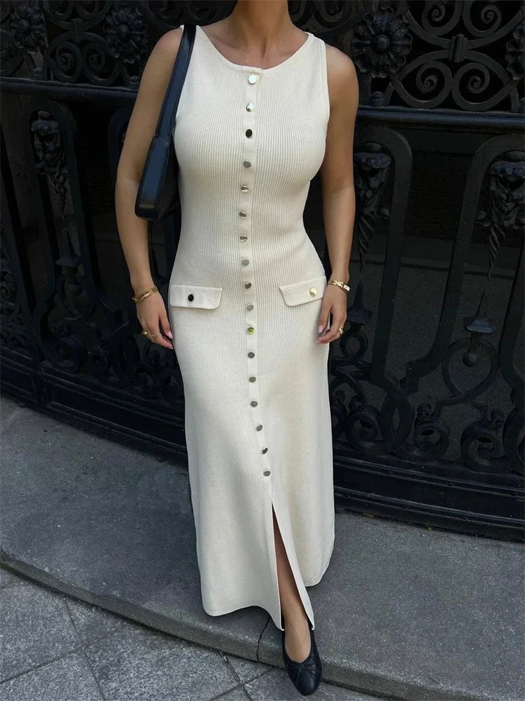 Knit Ribbed Cardigan Maxi High Waist Women's Knitwear