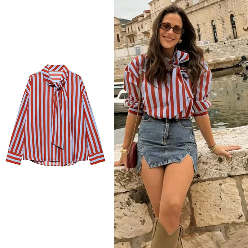 Women's New Blouses & Shirts Fashion Striped Office Loose Blouse Chic