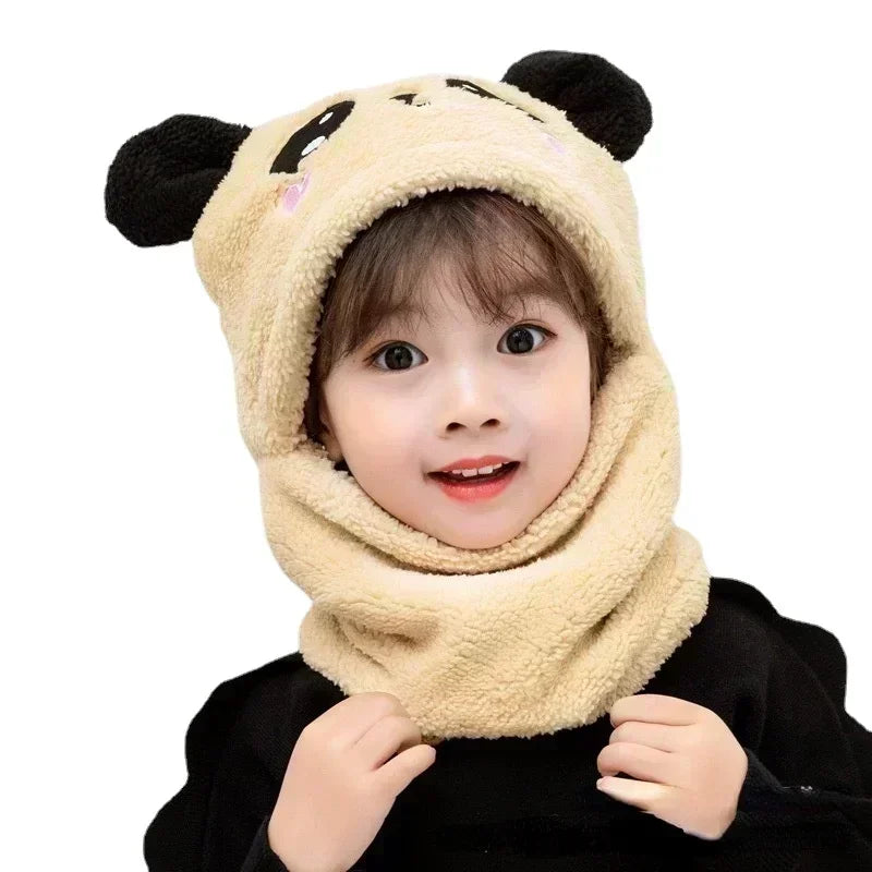 Cartoon Hat for Girls Boys Scarf Thicken Cap Winter Hat for Kids Newborn