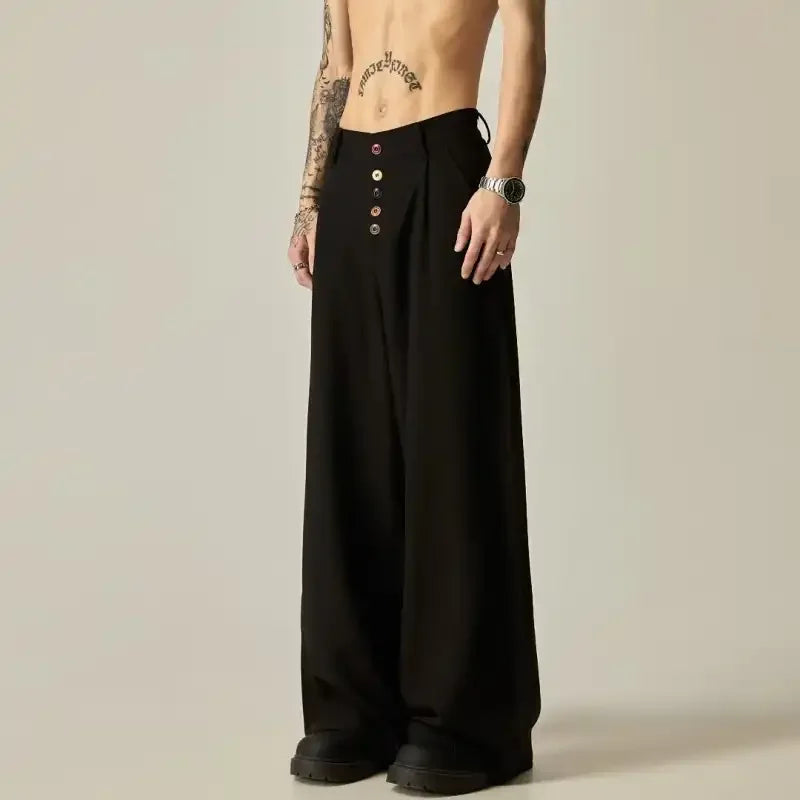Wide Leg Pleated Trousers Casual Loose Fit