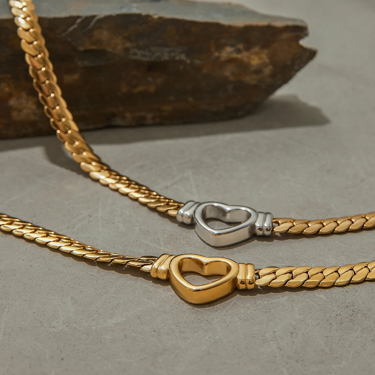 Hollow Love Flat Snake Chain Necklace Stainless Steel Stackable Chain Necklace